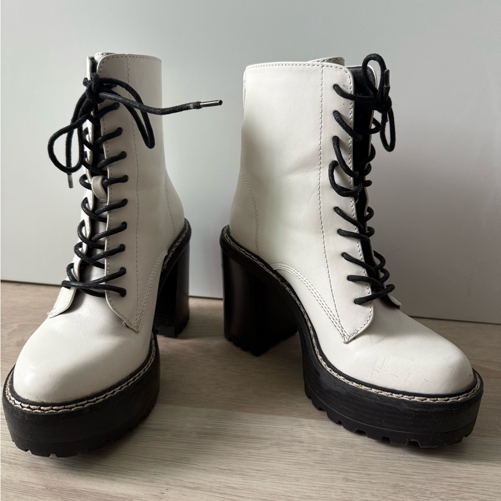 White Lace-Up Platform Boots Size 5.5